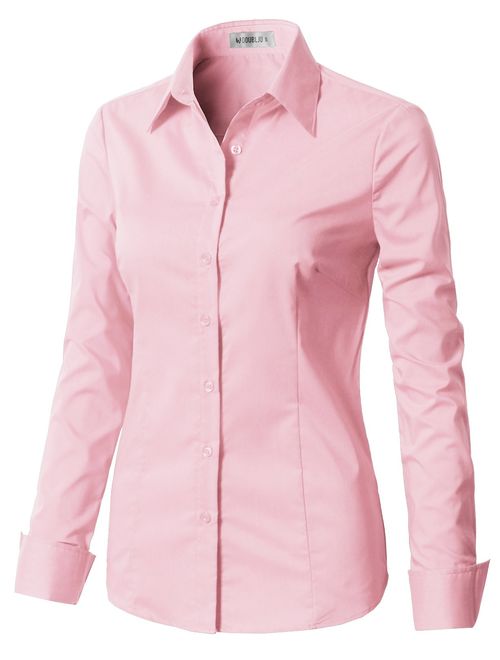 CLOVERY Women's Basic Long Sleeve Slim Fit Button Down Shirt