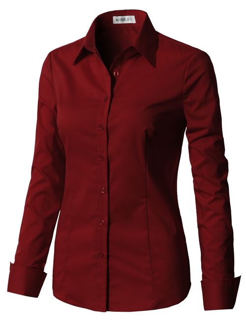 CLOVERY Women's Basic Long Sleeve Slim Fit Button Down Shirt