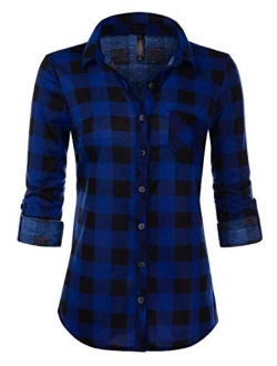 JJ Perfection Women's Long Sleeve Collared Button Down Plaid Flannel Shirt