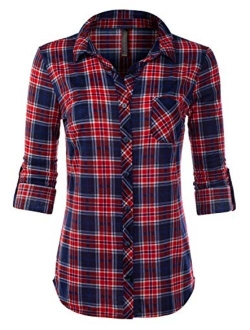 JJ Perfection Women's Long Sleeve Collared Button Down Plaid Flannel Shirt