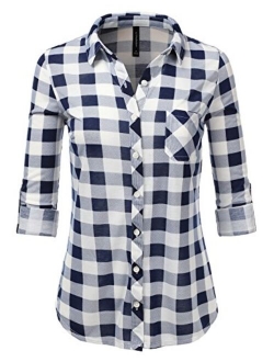 JJ Perfection Women's Long Sleeve Collared Button Down Plaid Flannel Shirt