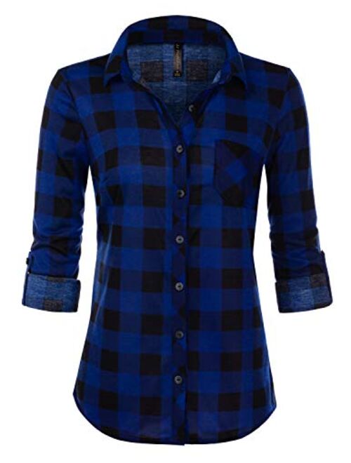 JJ Perfection Women's Long Sleeve Collared Button Down Plaid Flannel Shirt