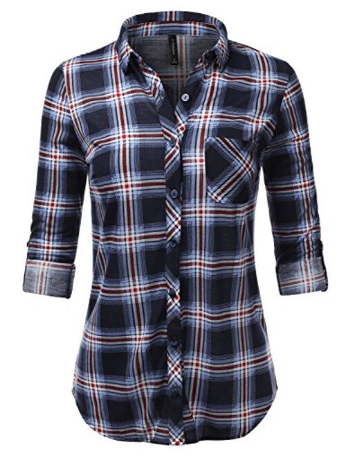 JJ Perfection Women's Long Sleeve Collared Button Down Plaid Flannel Shirt