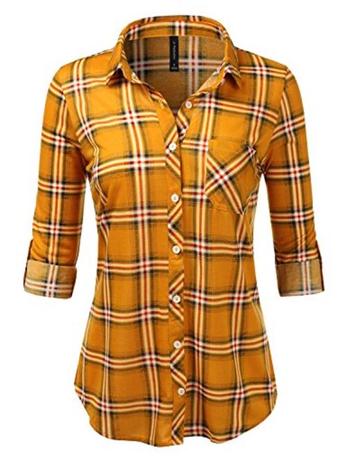 JJ Perfection Women's Long Sleeve Collared Button Down Plaid Flannel Shirt