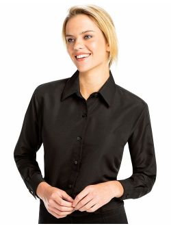 Luxe Microfiber Women's Button-Down Shirt Long Sleeve Regular Fit Point Collar - Style Becky