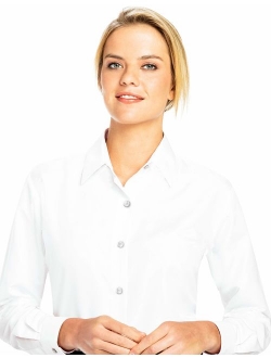 Luxe Microfiber Women's Button-Down Shirt Long Sleeve Regular Fit Point Collar - Style Becky