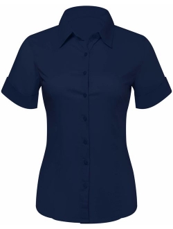 Pier 17 Button Down Shirts for Women, Fitted Short Sleeve Tailored Stretchy Material