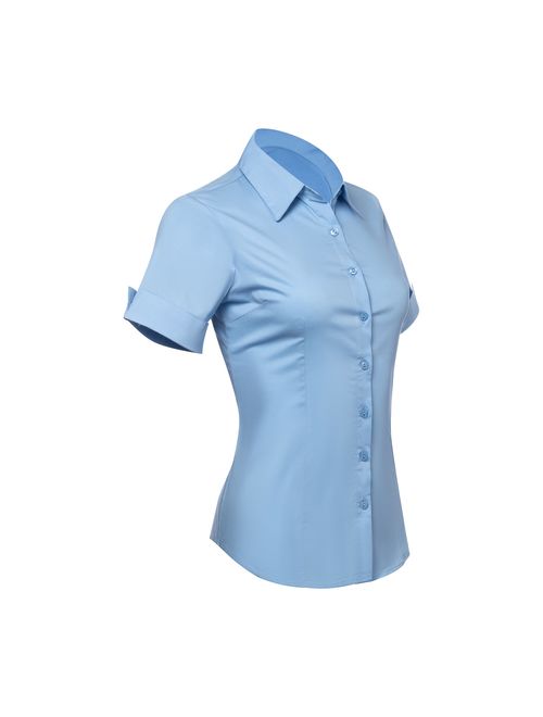 Pier 17 Button Down Shirts for Women, Fitted Short Sleeve Tailored Stretchy Material