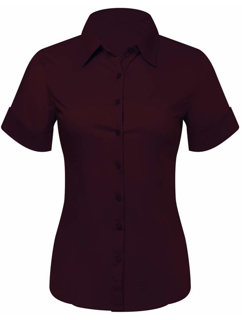 Pier 17 Button Down Shirts for Women, Fitted Short Sleeve Tailored Stretchy Material