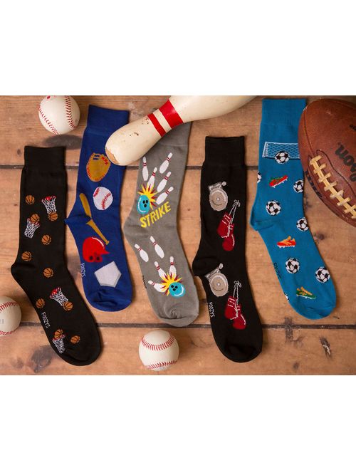 Foozys Men's Fun Crazy Cool Sports Themed Novelty Crew Socks | 2 Pairs Included in Two Colors