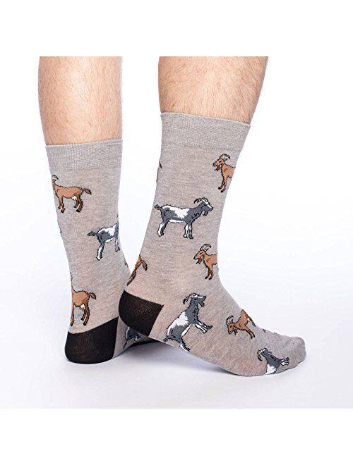 Good Luck Sock Men's Goats Crew Socks - Grey, Adult Shoe Size 7-12