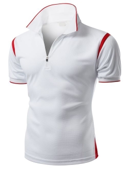 Men's Coolmax 2 Tone Collar Zipup Polo T-Shirt