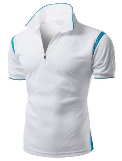 Men's Coolmax 2 Tone Collar Zipup Polo T-Shirt