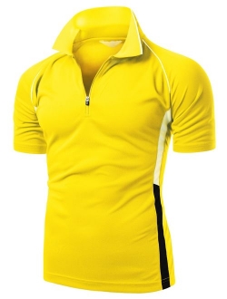 Men's Coolmax 2 Tone Collar Zipup Polo T-Shirt