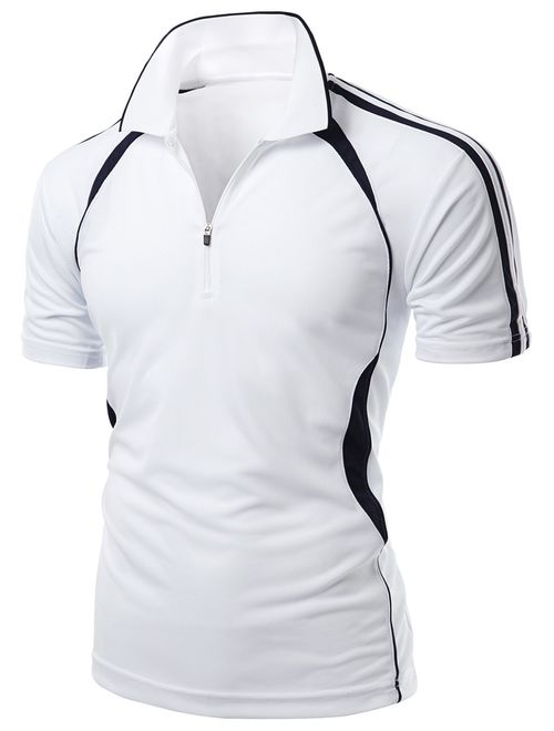 Men's Coolmax 2 Tone Collar Zipup Polo T-Shirt