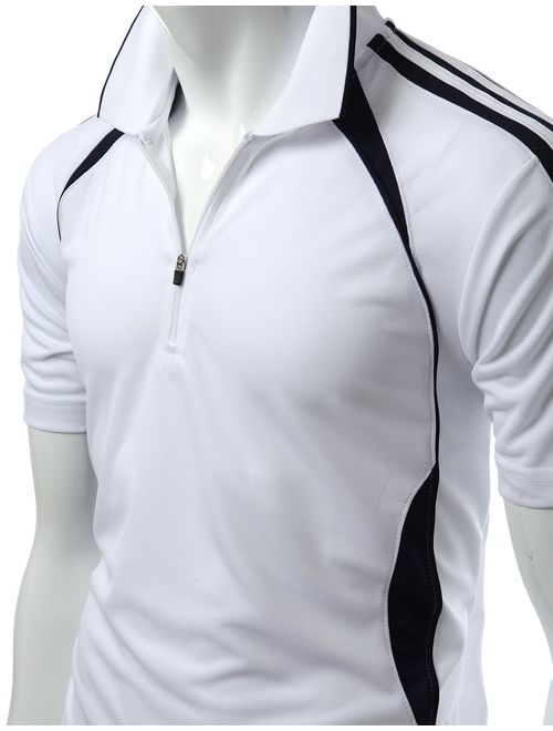 Men's Coolmax 2 Tone Collar Zipup Polo T-Shirt