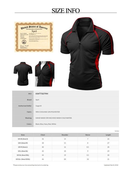 Men's Coolmax 2 Tone Collar Zipup Polo T-Shirt