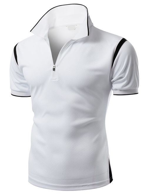 Men's Coolmax 2 Tone Collar Zipup Polo T-Shirt