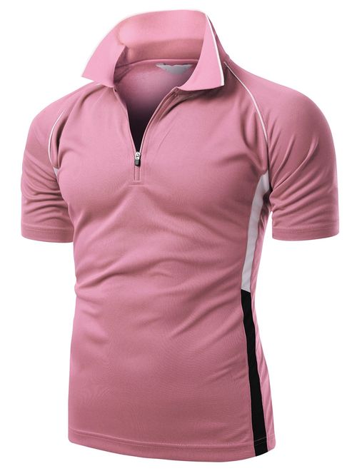 Men's Coolmax 2 Tone Collar Zipup Polo T-Shirt