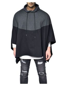 Demetory Men's Oversized Batwing Sleeves Hooded Poncho Cape