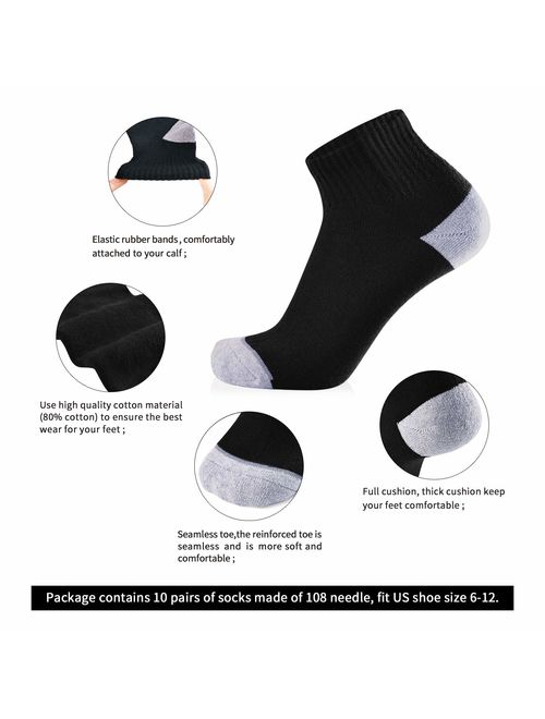 JOURNOW 10 Pairs Men's Cotton Extra Heavy Cushion Low Cut Socks