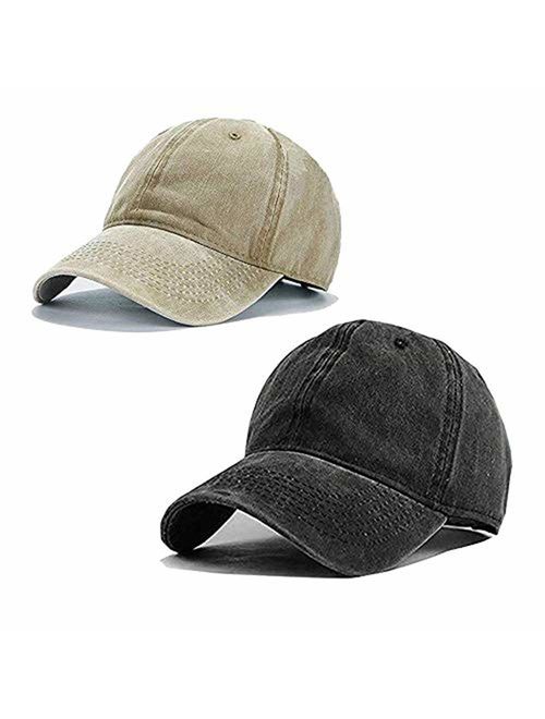 Aedvoouer Men Women Baseball Cap Vintage Cotton Washed Distressed Hats Twill Plain Adjustable Dad-Hat