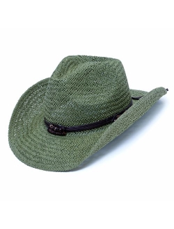 Old Stone Straw Cowboy Cowgirl Hat for Men Women Wide Brim Sun Hat Western Style