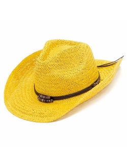 Old Stone Straw Cowboy Cowgirl Hat for Men Women Wide Brim Sun Hat Western Style