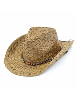 Old Stone Straw Cowboy Cowgirl Hat for Men Women Wide Brim Sun Hat Western Style