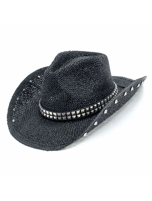 Old Stone Straw Cowboy Cowgirl Hat for Men Women Wide Brim Sun Hat Western Style