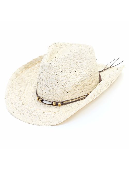 Old Stone Straw Cowboy Cowgirl Hat for Men Women Wide Brim Sun Hat Western Style