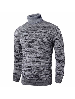 LTIFONE Mens Slim Kintted Long Sleeve Turtleneck Pinstriped Pullover Sweaters