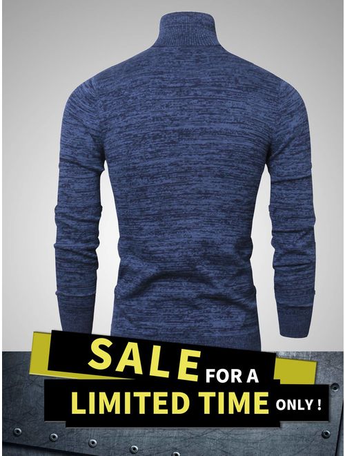 LTIFONE Mens Slim Kintted Long Sleeve Turtleneck Pinstriped Pullover Sweaters