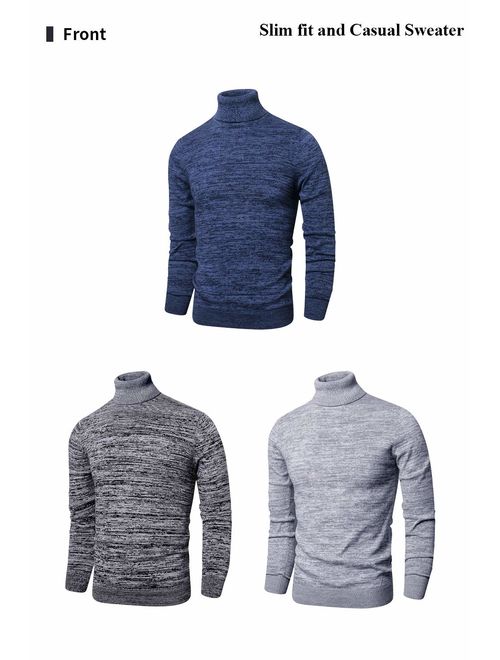 LTIFONE Mens Slim Kintted Long Sleeve Turtleneck Pinstriped Pullover Sweaters