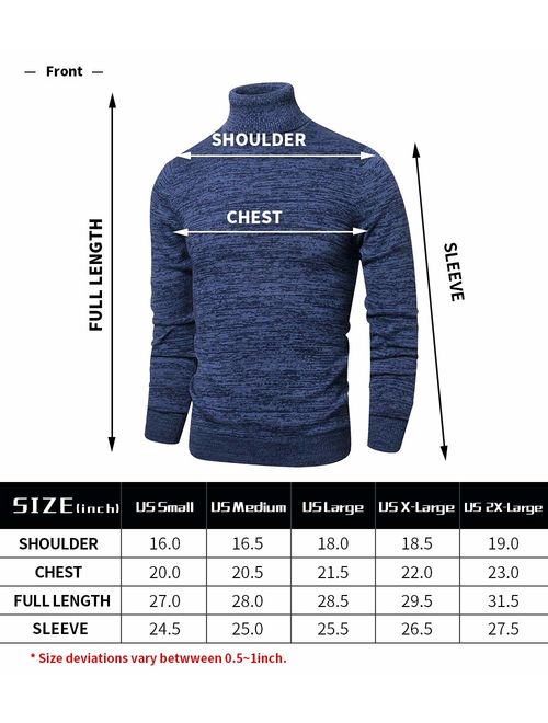 LTIFONE Mens Slim Kintted Long Sleeve Turtleneck Pinstriped Pullover Sweaters