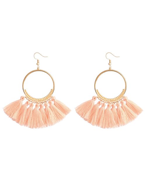 D EXCEED Fashionable Tassel Earrings Bib Gold Hoop Earrings Ethnic Tassel Dangle Earrings for Women