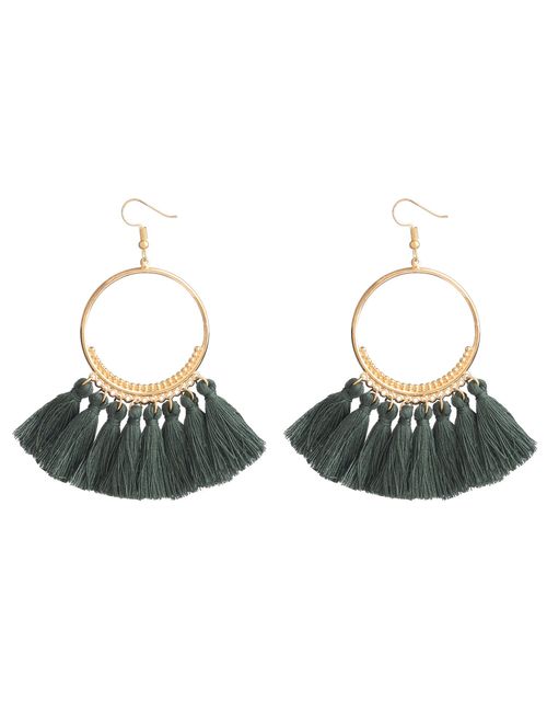 D EXCEED Fashionable Tassel Earrings Bib Gold Hoop Earrings Ethnic Tassel Dangle Earrings for Women