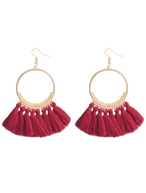 D EXCEED Fashionable Tassel Earrings Bib Gold Hoop Earrings Ethnic Tassel Dangle Earrings for Women