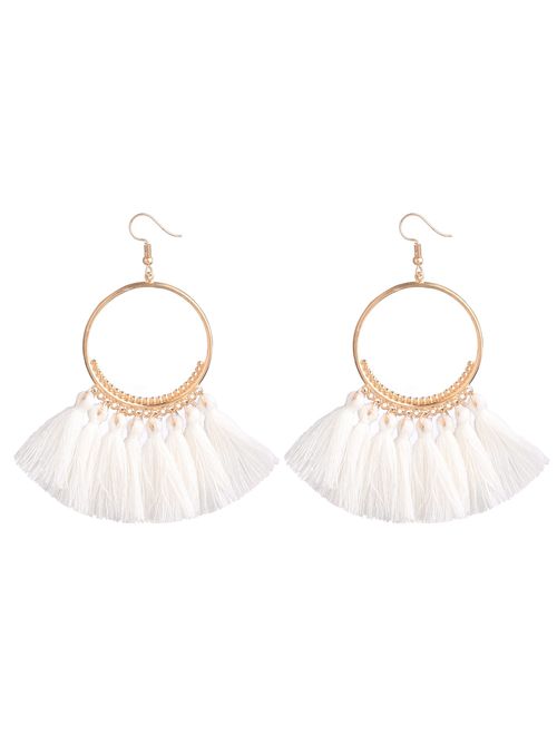 D EXCEED Fashionable Tassel Earrings Bib Gold Hoop Earrings Ethnic Tassel Dangle Earrings for Women