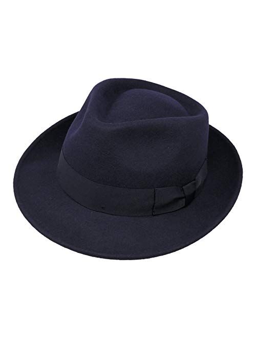 Premium Doyle - Teardrop Fedora Hat - 100% Wool Felt - Crushable for Travel - Water Resistant - Unisex