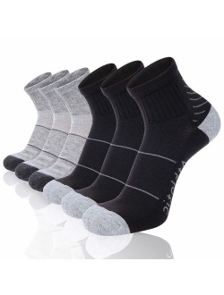 FLYRUN Men's Athletic Ankle Quarter Socks Men Comfort Cushion Moisture Wicking Work Sock 6 Pack