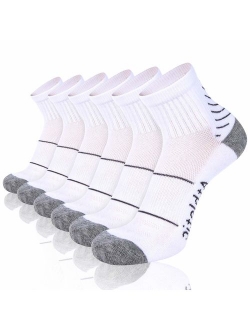 FLYRUN Men's Athletic Ankle Quarter Socks Men Comfort Cushion Moisture Wicking Work Sock 6 Pack