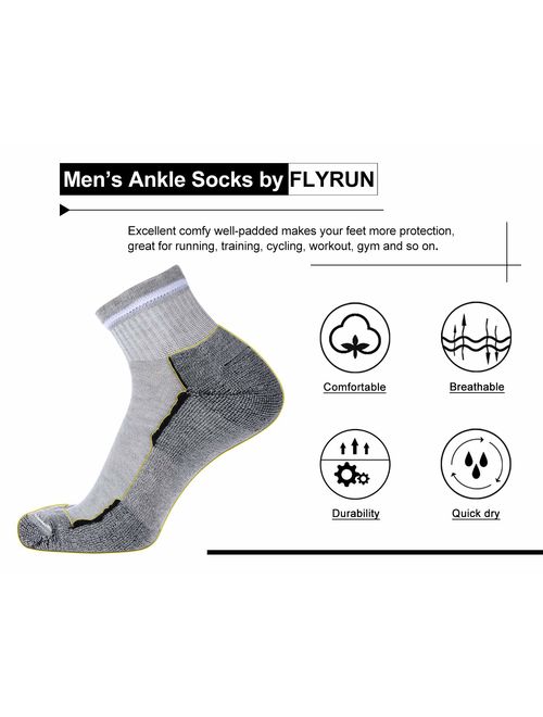 FLYRUN Men's Athletic Ankle Quarter Socks Men Comfort Cushion Moisture Wicking Work Sock 6 Pack