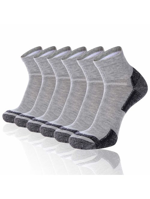 FLYRUN Men's Athletic Ankle Quarter Socks Men Comfort Cushion Moisture Wicking Work Sock 6 Pack