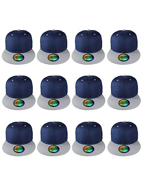 Gelante Plain Blank Flat Brim Adjustable Snapback Baseball Caps Wholesale LOT 12 Pack