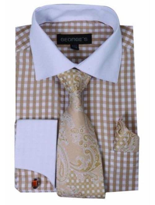 George's Small Check Fashion Shirt with Matching Tie, Hankie and French Cuffs AH615