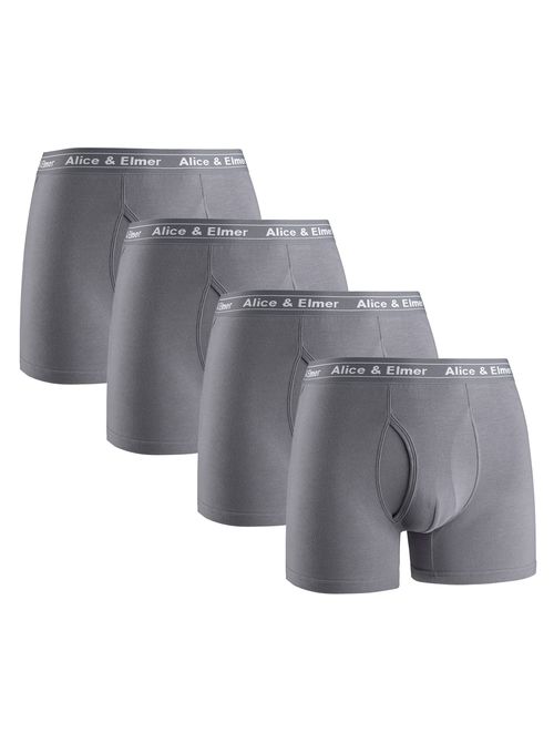 Alice & Elmer Men's Underwear Tagless Soft Stretch Cotton Boxer Briefs(1-6Pack)