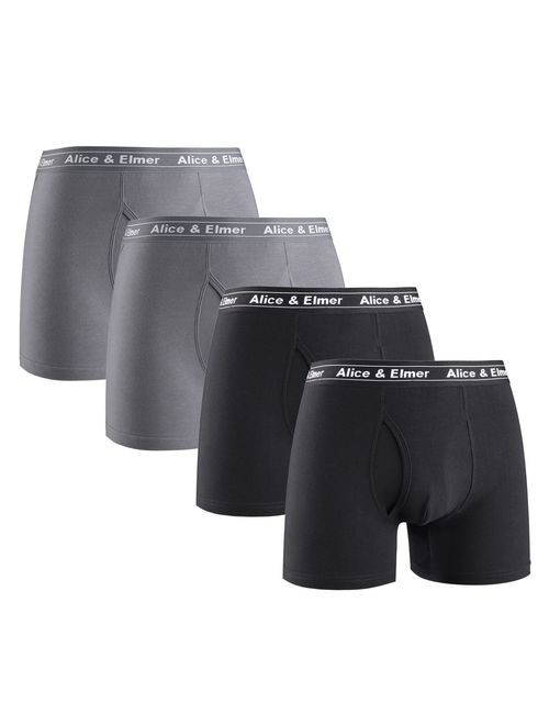 Alice & Elmer Men's Underwear Tagless Soft Stretch Cotton Boxer Briefs(1-6Pack)