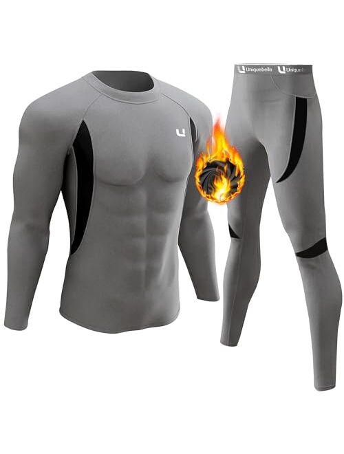 UNIQUEBELLA Men's Thermal Underwear Sets Top & Long Johns Fleece Sweat Quick Drying Thermo Base Layer