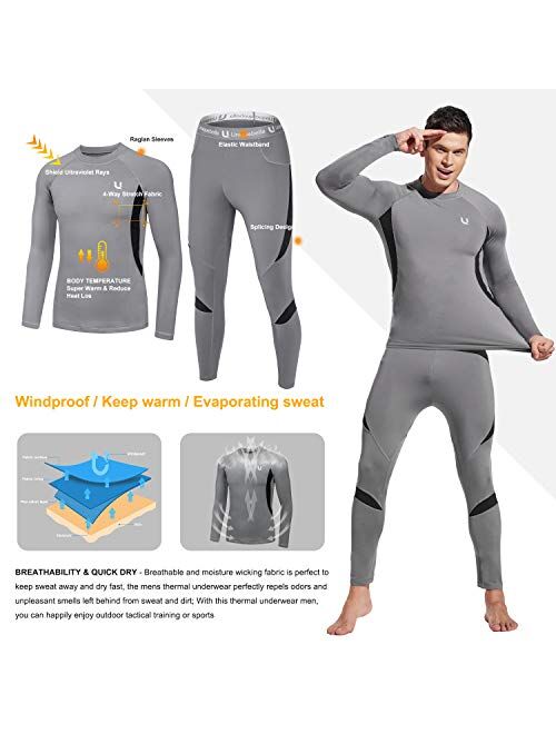 UNIQUEBELLA Men's Thermal Underwear Sets Top & Long Johns Fleece Sweat Quick Drying Thermo Base Layer